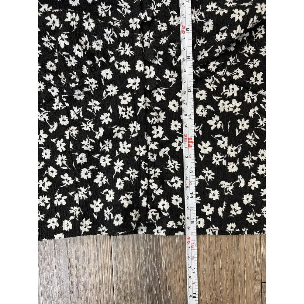 Free People Black White Floral Puff Sleeve Crop Top Womens Small Cottagecore